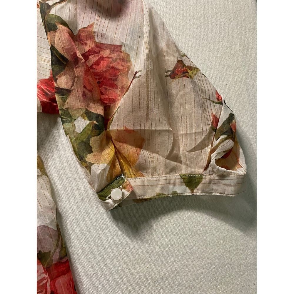 Hope Springs Rose Floral Blouse Metallic Stripe Button Front XL NWT - Picture 5 of 7